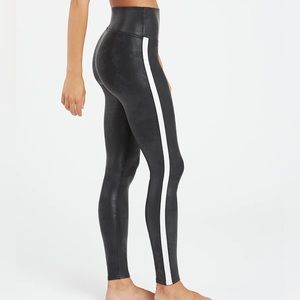 SPANX Faux Leather Side Stripe Leggings- size MEDIUM